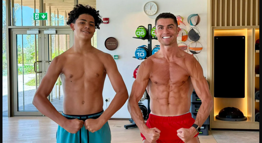 Cristiano Ronaldo Jr and Cristiano Ronaldo height comparison photo