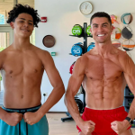 Cristiano Ronaldo Jr and Cristiano Ronaldo height comparison photo
