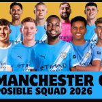 Manchester City squad lined up at Etihad Stadium after transfers