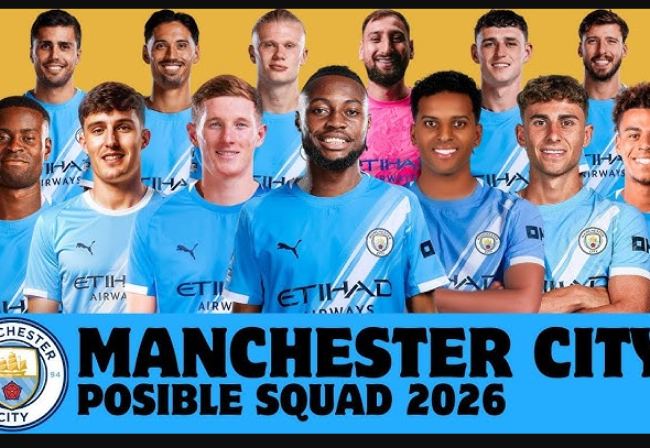 Manchester City squad lined up at Etihad Stadium after transfers