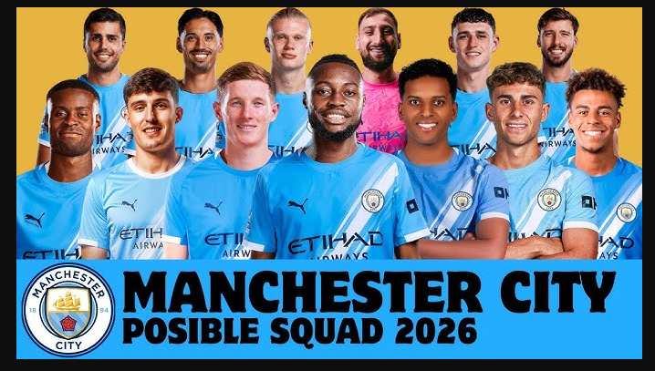 Manchester City squad lined up at Etihad Stadium after transfers